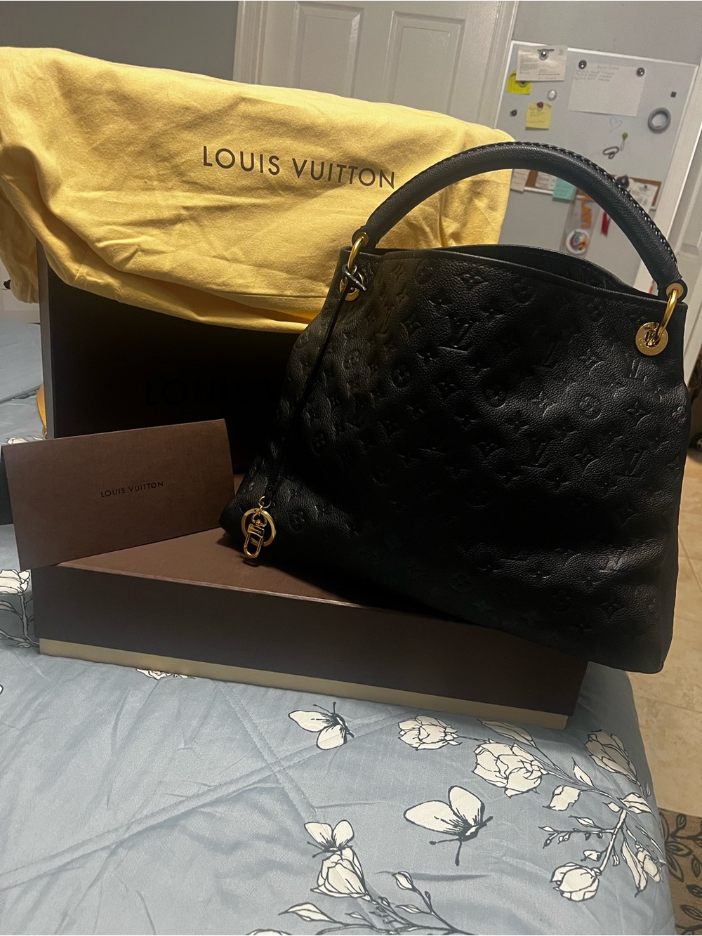 Louis Vuitton Black Monogram-Embossed Leather Shoulder Bag with Gold Hardware